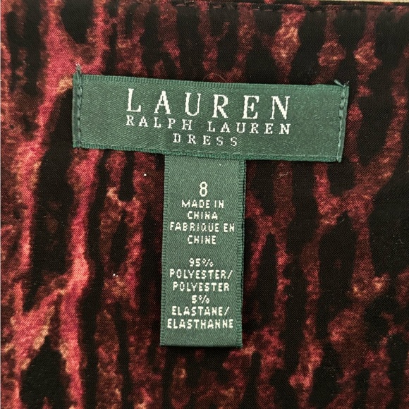 NWOT LAUREN RALPH LAUREN V NECK WRAP STYLE LONG SLEEVE BLACK/WINE DRESS SZ. 8 - Picture 3 of 13